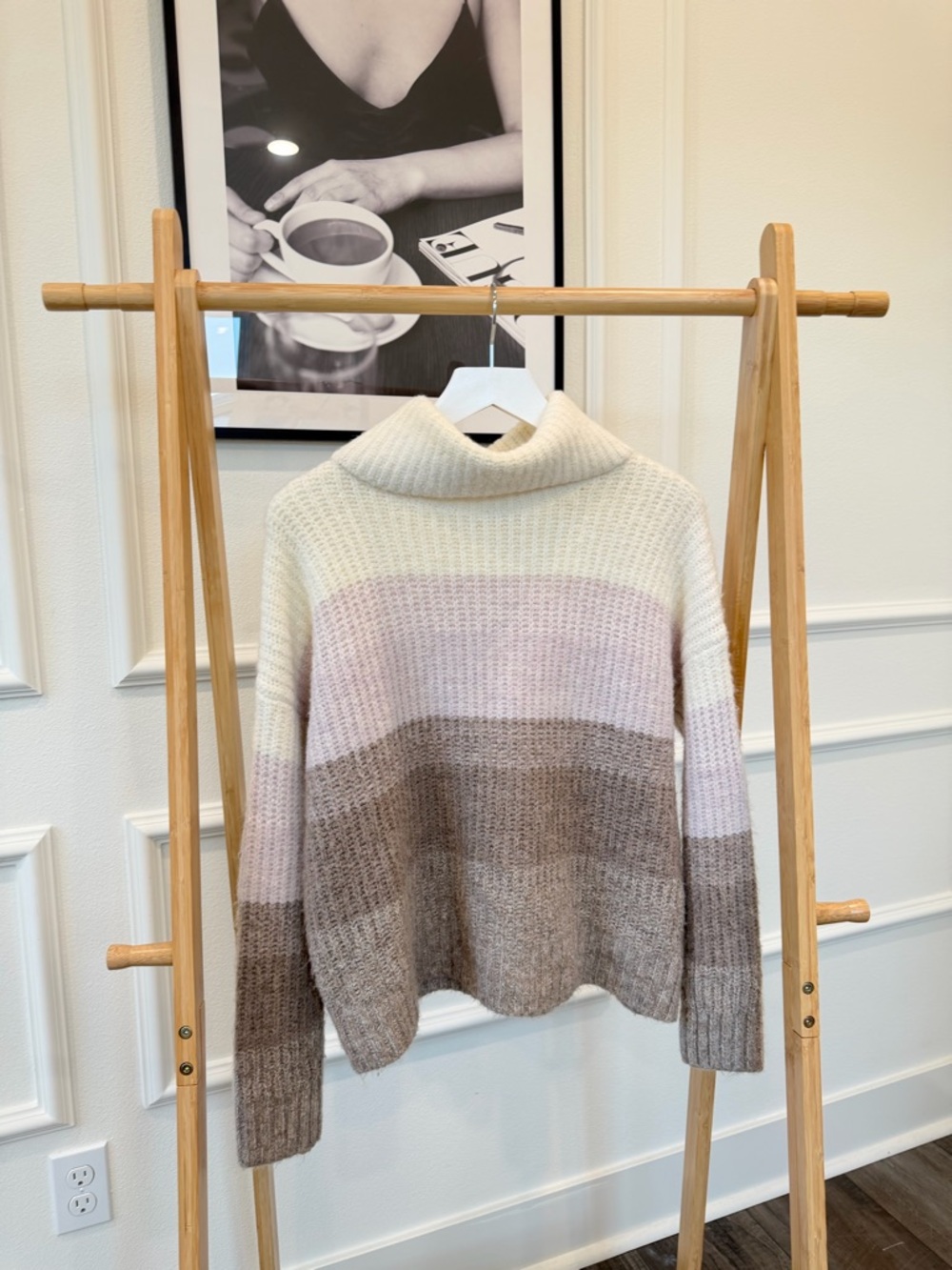 Splendid Striped Cowl Neck Sweater in Cream, Pink & Brown